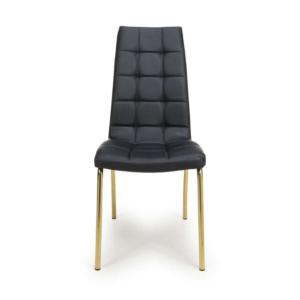 Jenner Leather Effect Black Gold Dining Chair - Home Furniture Interiors