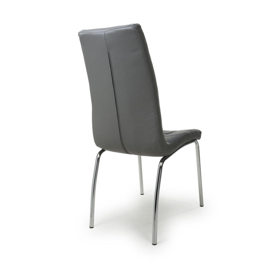 Jenner Leather Effect Grey Chrome Dining Chair - Home Furniture Interiors