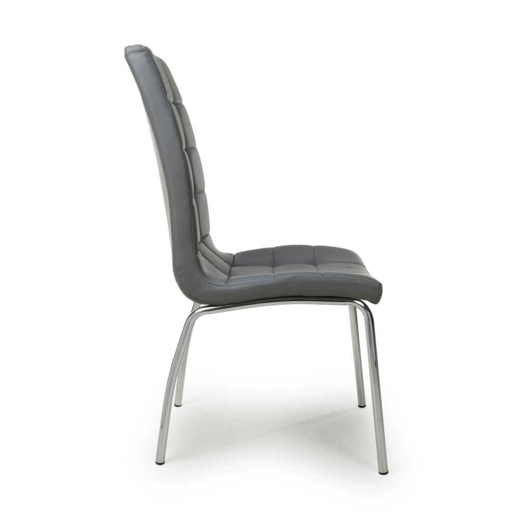 Jenner Leather Effect Grey Chrome Dining Chair - Home Furniture Interiors