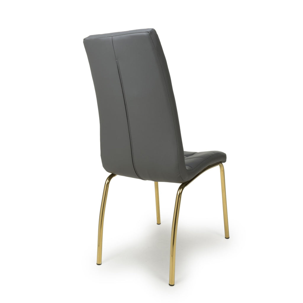 Jenner Leather Effect Grey Gold Dining Chair - Home Furniture Interiors