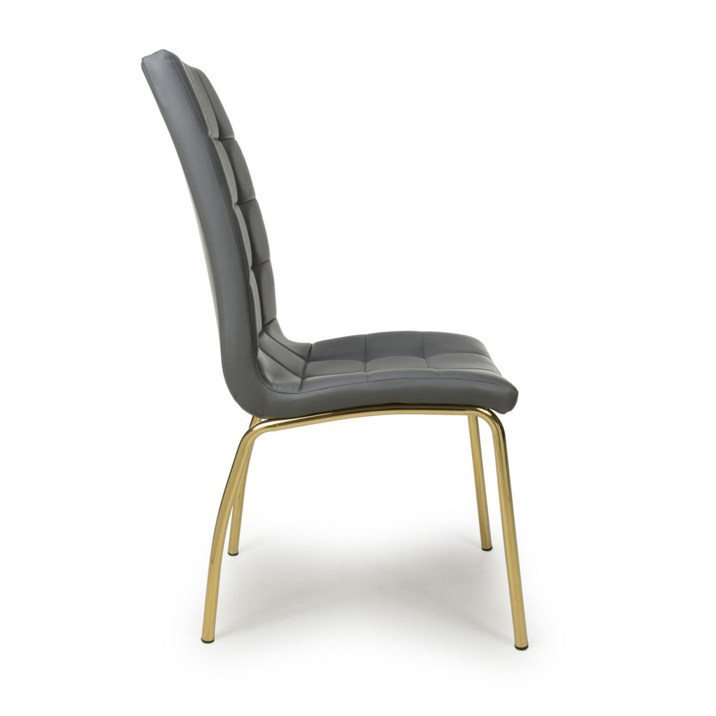Jenner Leather Effect Grey Gold Dining Chair - Home Furniture Interiors