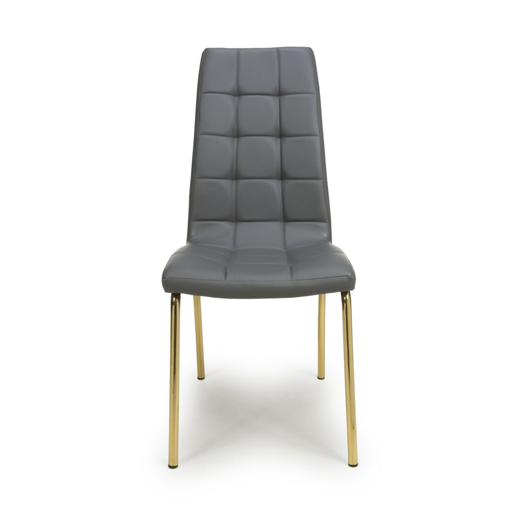 Jenner Leather Effect Grey Gold Dining Chair - Home Furniture Interiors