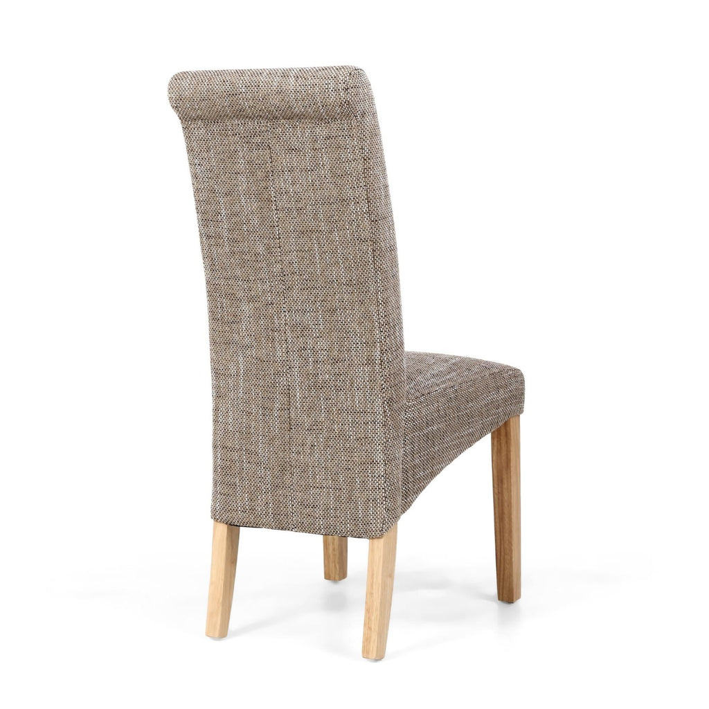 Karta Scroll Back Tweed Oatmeal Dining Chair - Home Furniture Interiors