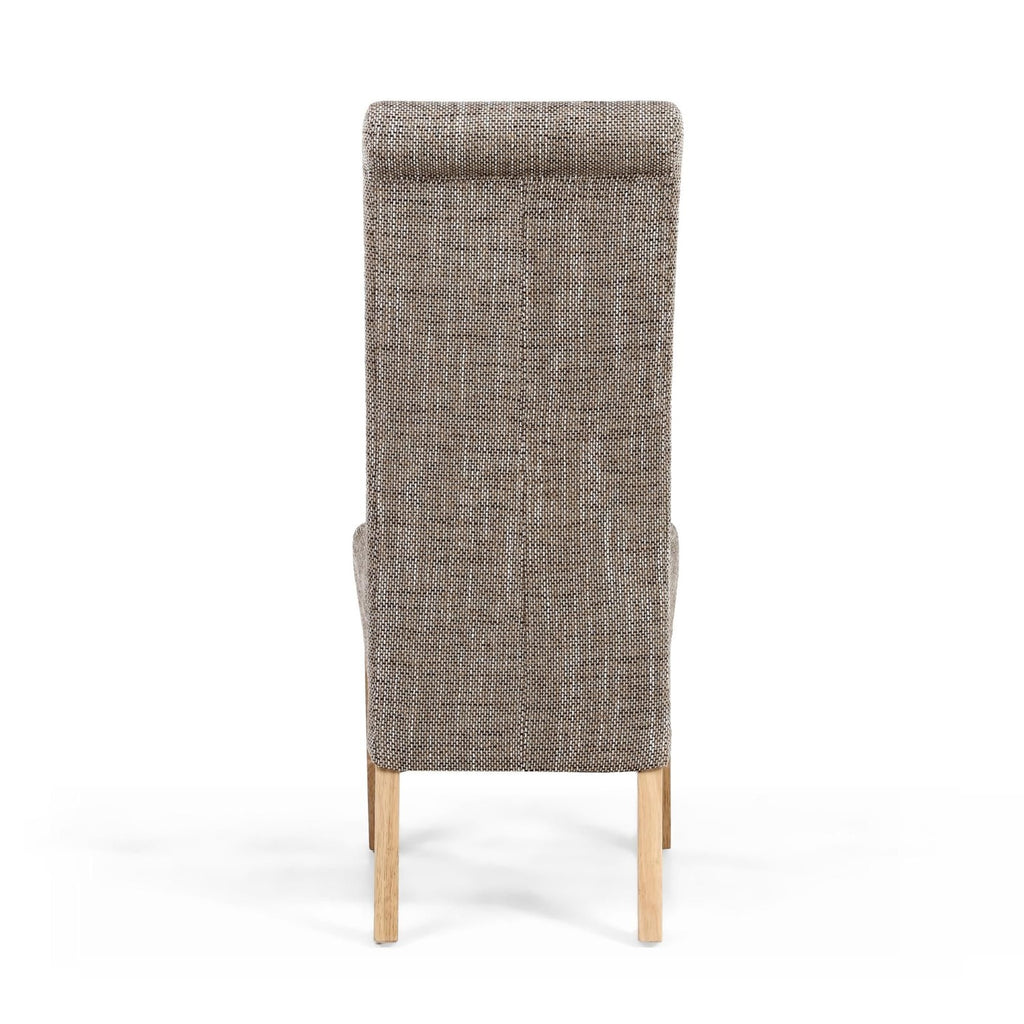 Karta Scroll Back Tweed Oatmeal Dining Chair - Home Furniture Interiors