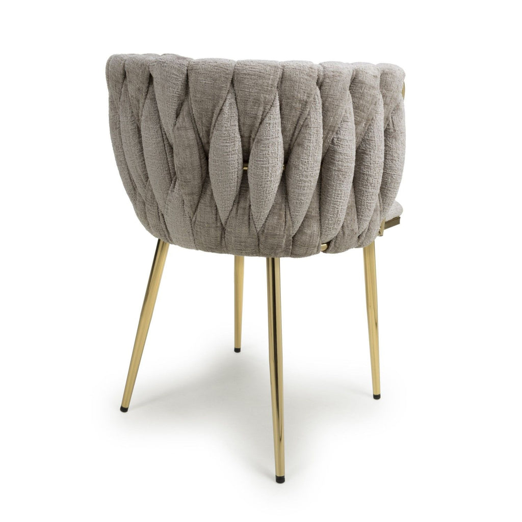 Mink Chenille Effect Fabric Dining Chair Gold Metal Legs - Home Furniture Interiors