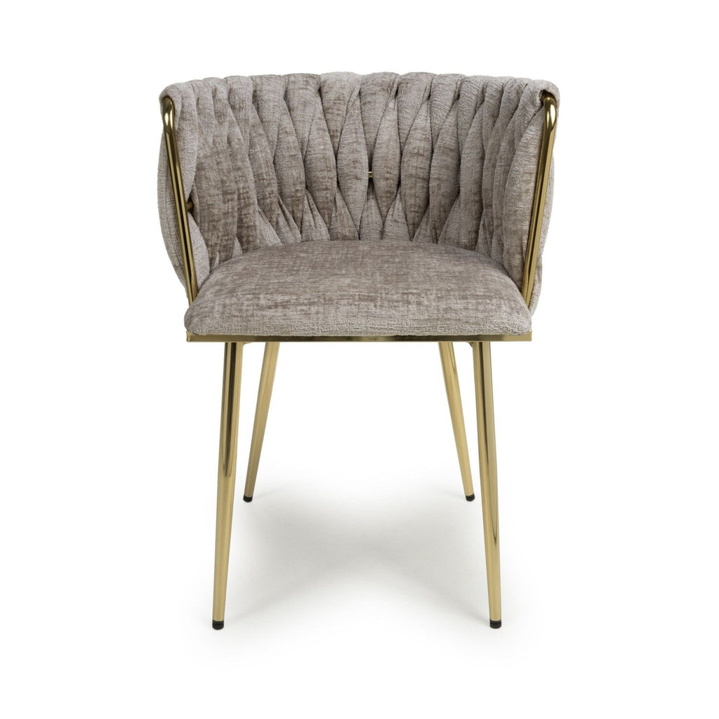 Mink Chenille Effect Fabric Dining Chair Gold Metal Legs - Home Furniture Interiors