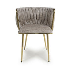 Mink Chenille Effect Fabric Dining Chair Gold Metal Legs - Home Furniture Interiors