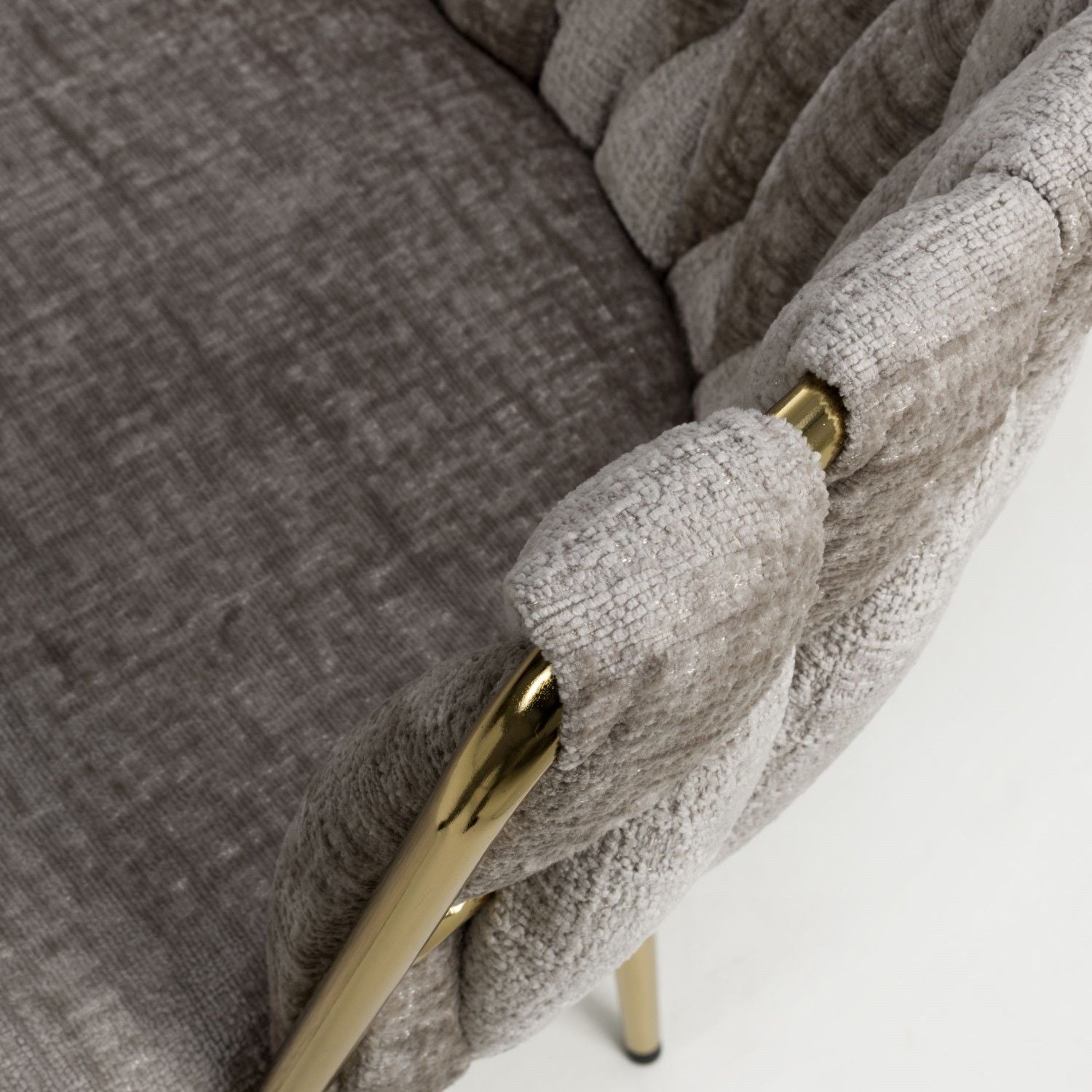 Mink Chenille Effect Fabric Dining Chair Gold Metal Legs - Home Furniture Interiors