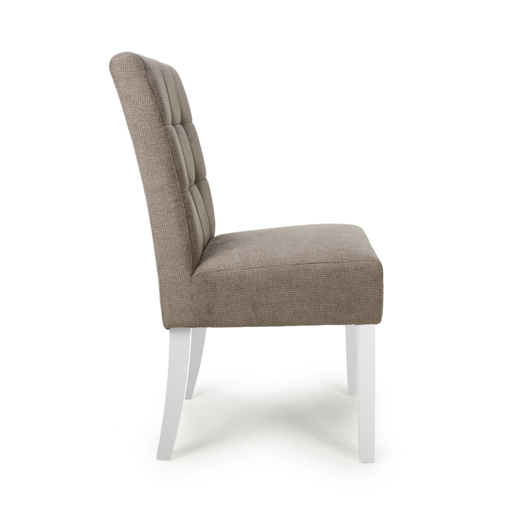 Moseley Waffle Flax Effect Light Brown Dining Chair in White Legs - Home Furniture Interiors