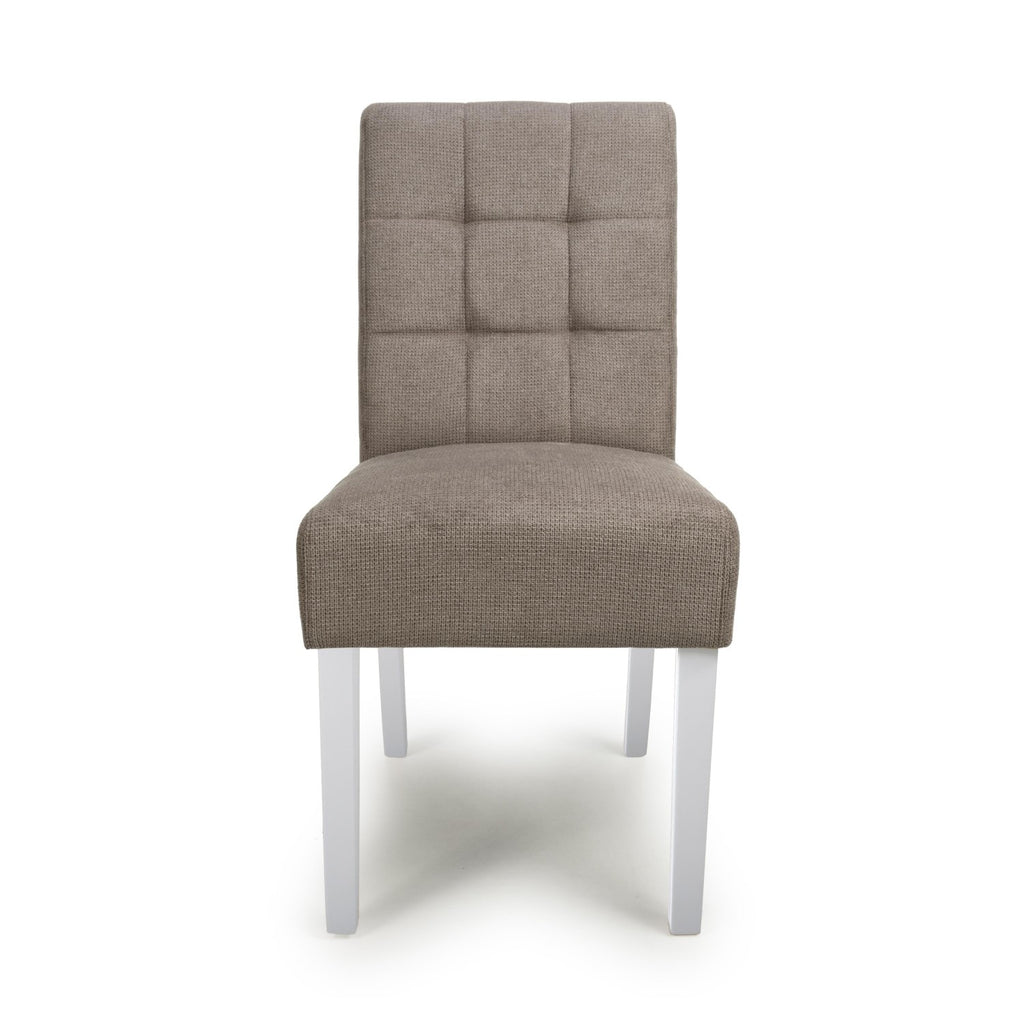 Moseley Waffle Flax Effect Light Brown Dining Chair in White Legs - Home Furniture Interiors