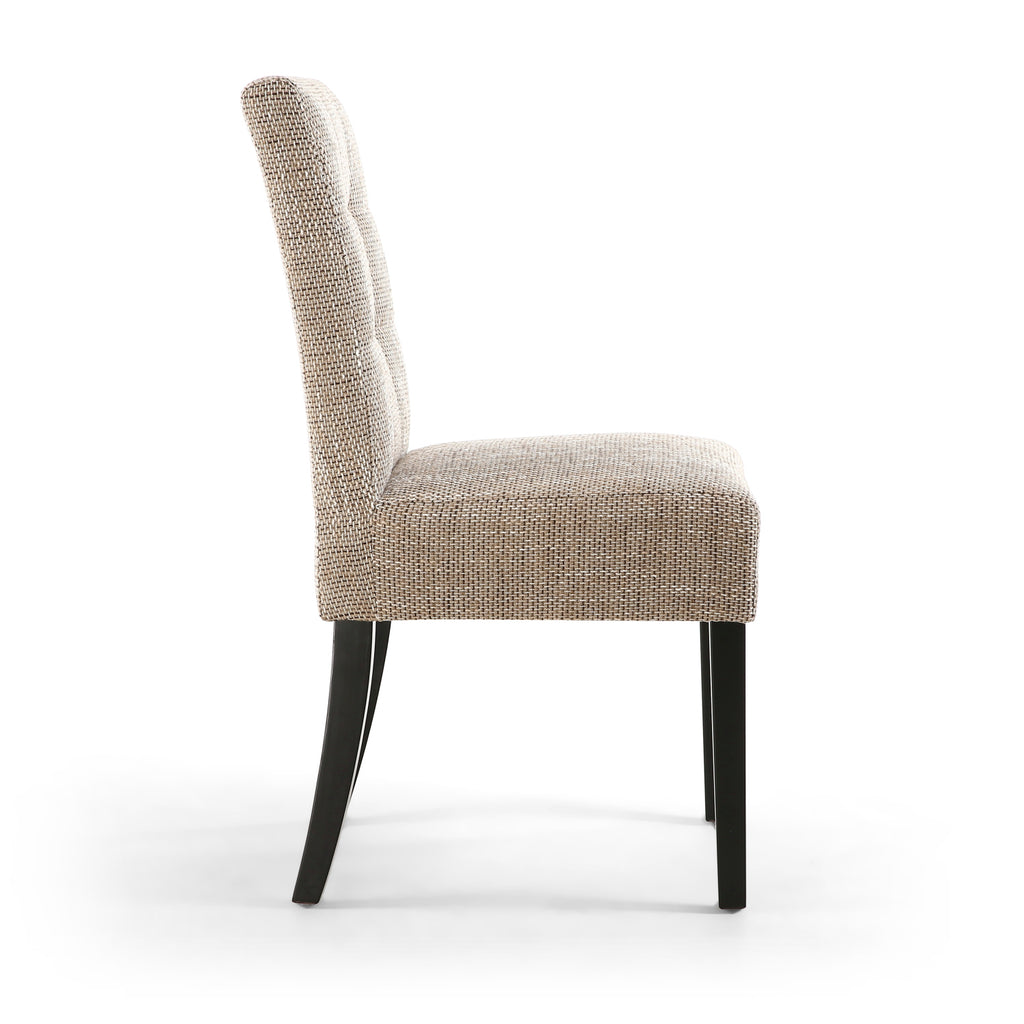 Oatmeal Tweed Buttoned Fabric Dining Chair Black Wood Legs - Home Furniture Interiors