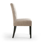Oatmeal Tweed Buttoned Fabric Dining Chair Black Wood Legs - Home Furniture Interiors