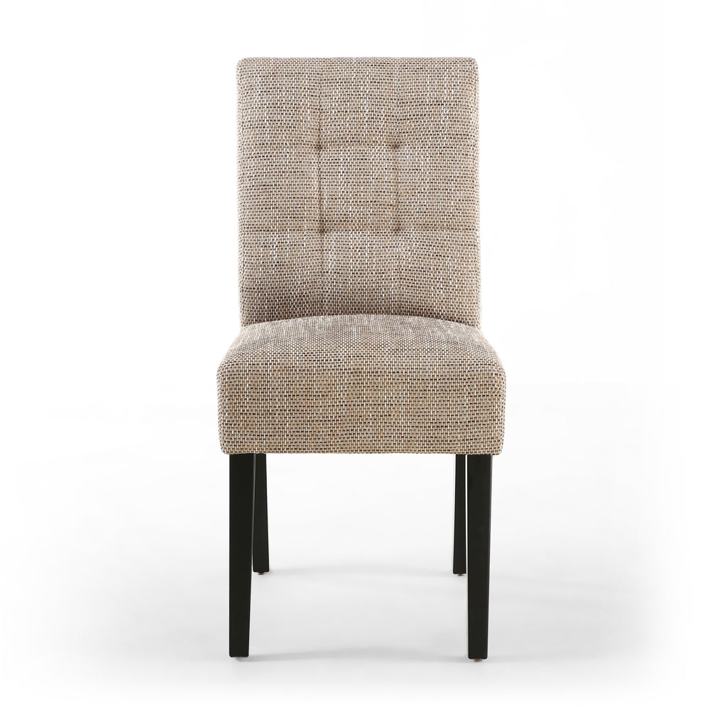 Oatmeal Tweed Buttoned Fabric Dining Chair Black Wood Legs - Home Furniture Interiors