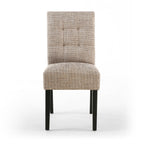 Oatmeal Tweed Buttoned Fabric Dining Chair Black Wood Legs - Home Furniture Interiors