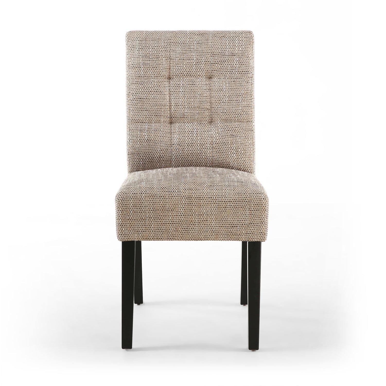 Oatmeal Tweed Buttoned Fabric Dining Chair Black Wood Legs - Home Furniture Interiors