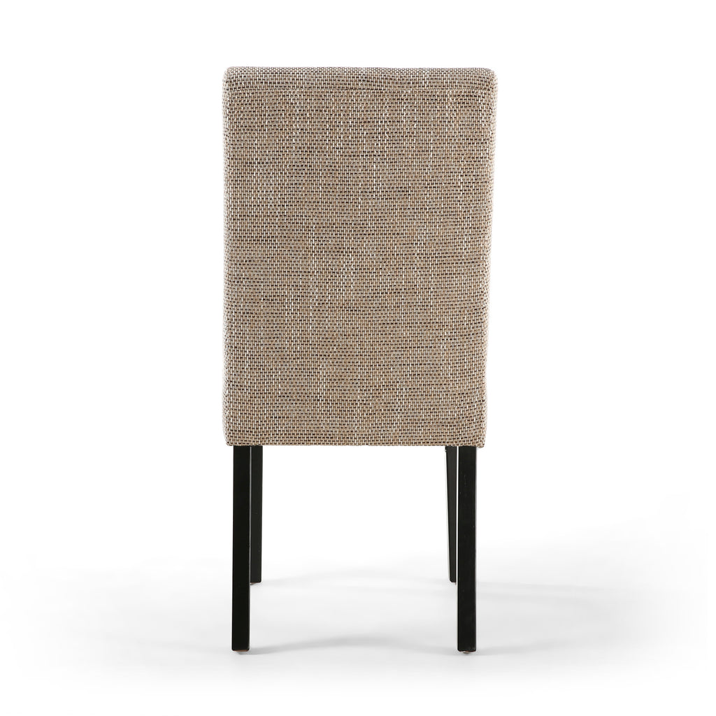 Oatmeal Tweed Buttoned Fabric Dining Chair Black Wood Legs - Home Furniture Interiors
