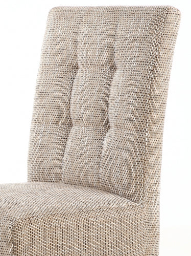 Oatmeal Tweed Buttoned Fabric Dining Chair Black Wood Legs - Home Furniture Interiors