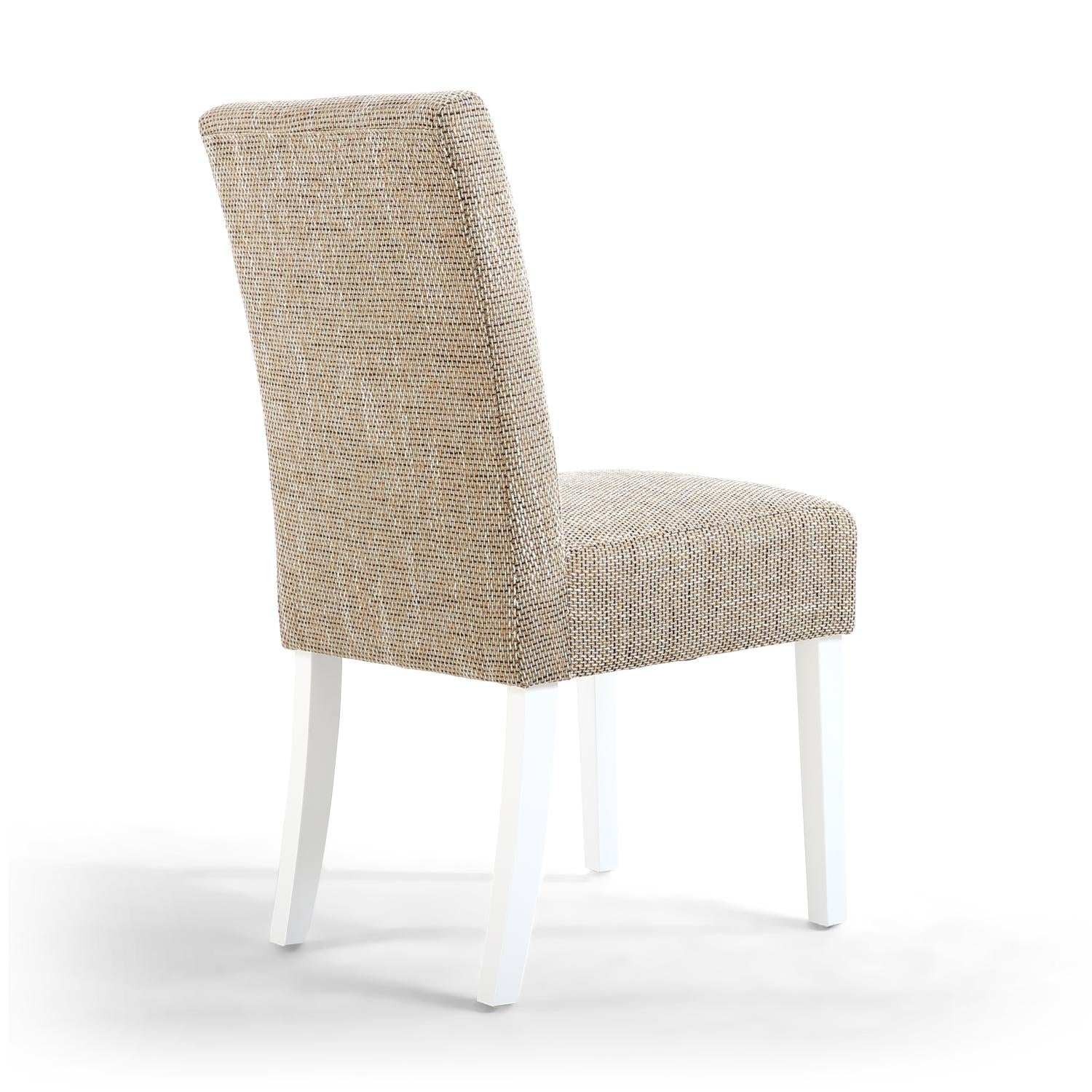 Oatmeal Tweed Fabric Dining Chair White Legs - Home Furniture Interiors