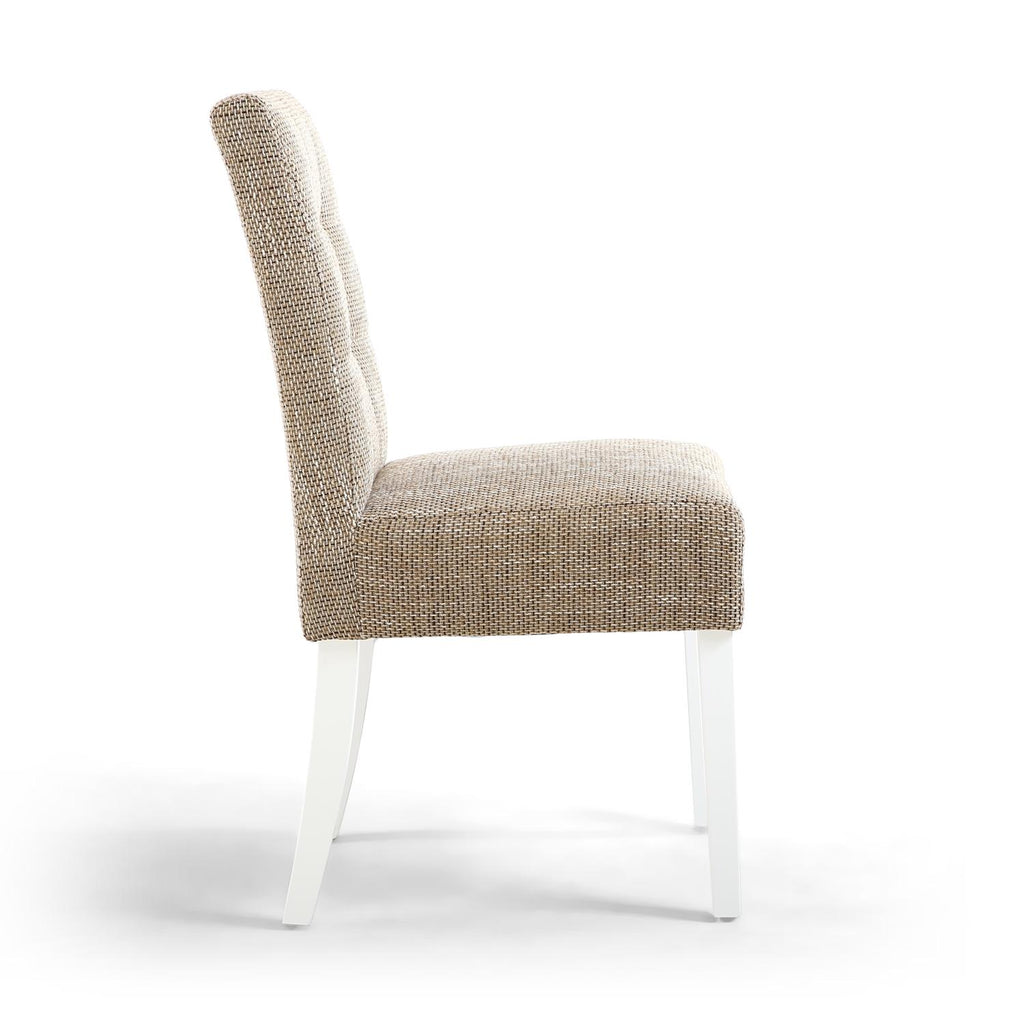 Oatmeal Tweed Fabric Dining Chair White Legs - Home Furniture Interiors