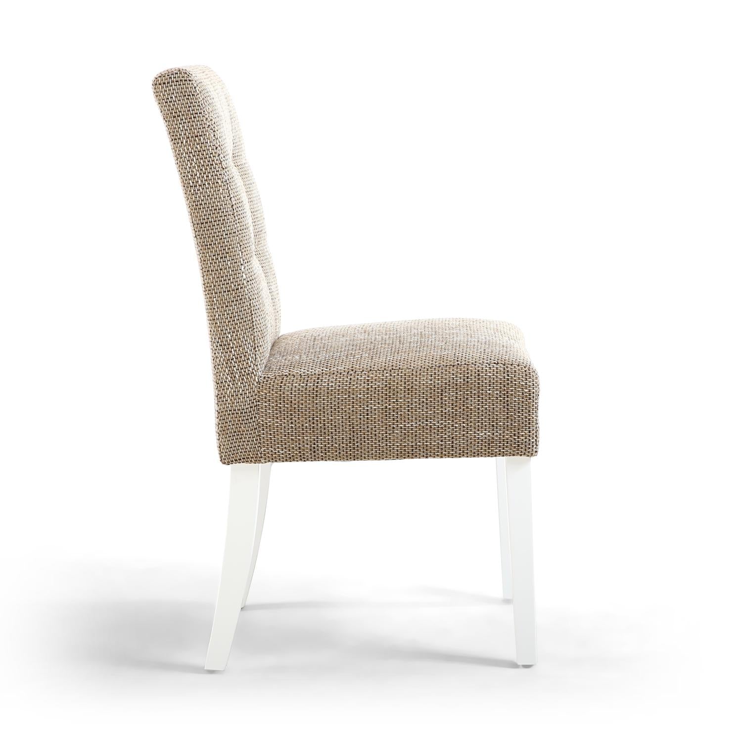 Oatmeal Tweed Fabric Dining Chair White Legs - Home Furniture Interiors