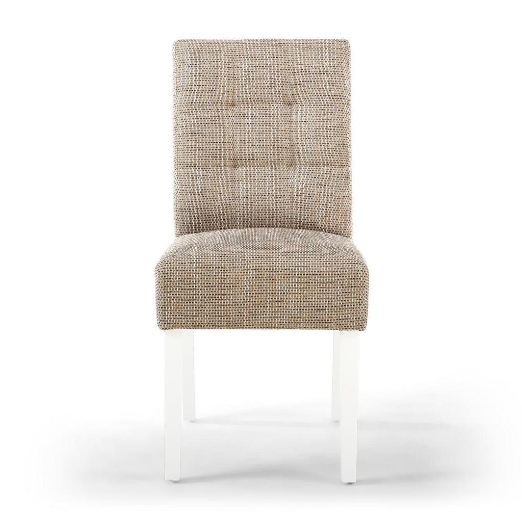Oatmeal Tweed Fabric Dining Chair White Legs - Home Furniture Interiors