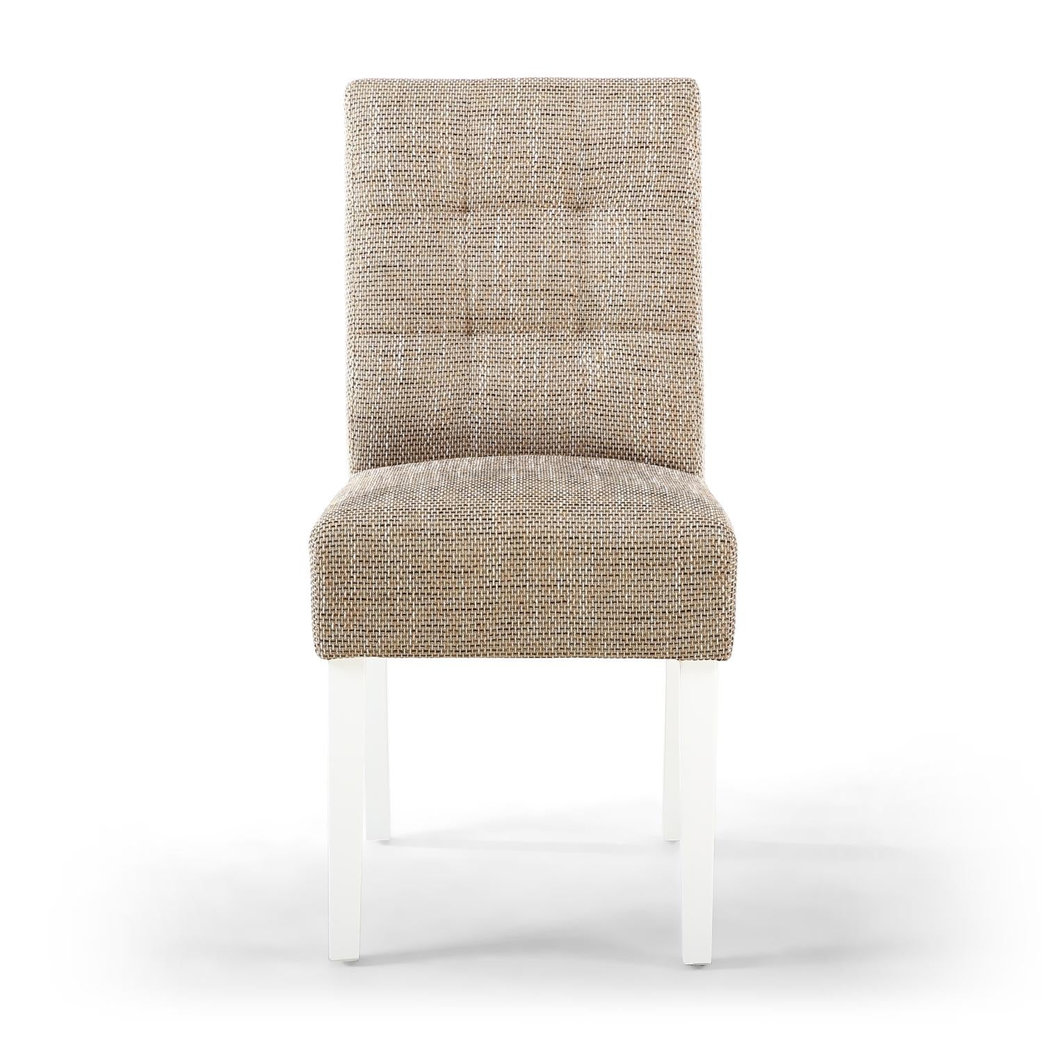Oatmeal Tweed Fabric Dining Chair White Legs - Home Furniture Interiors