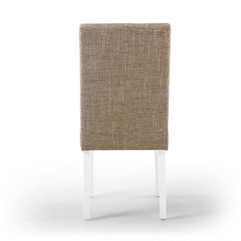 Oatmeal Tweed Fabric Dining Chair White Legs - Home Furniture Interiors
