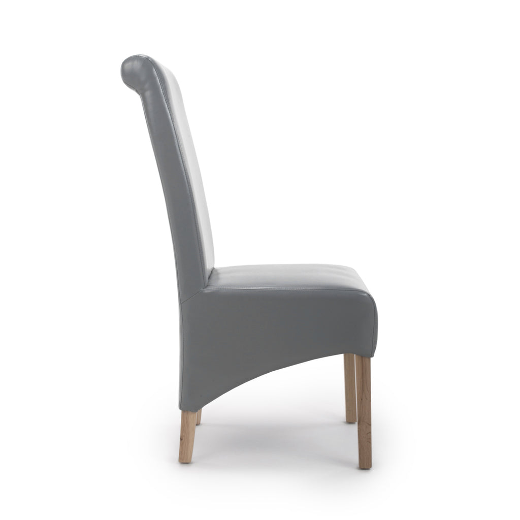 Putty Grey Leather Roll Back Dining Chair - Home Furniture Interiors