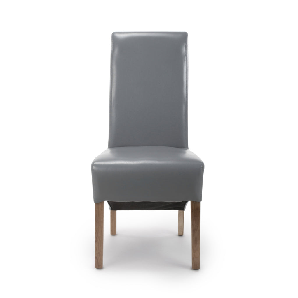 Putty Grey Leather Roll Back Dining Chair - Home Furniture Interiors