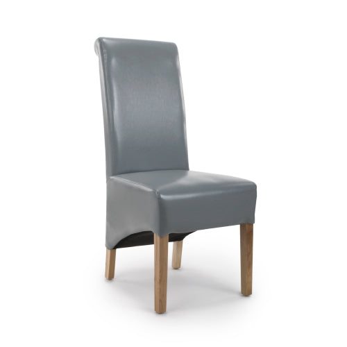 Putty Grey Leather Roll Back Dining Chair - Home Furniture Interiors