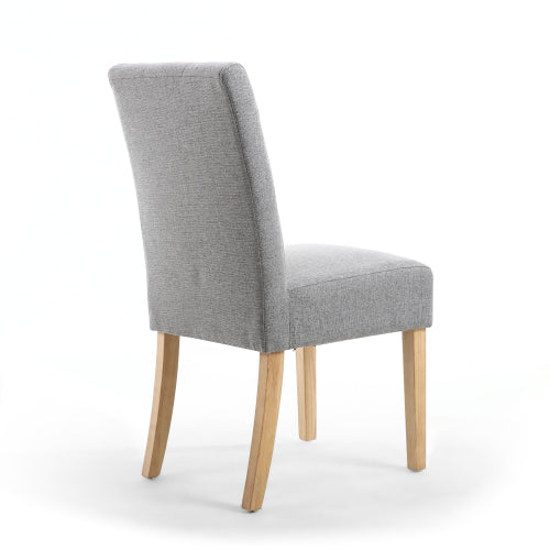 Silver Grey Linen Fabric Dining Chair Light Wood Legs - Home Furniture Interiors