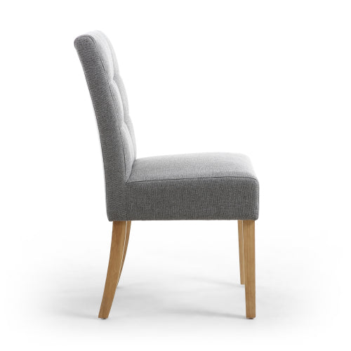 Silver Grey Linen Fabric Dining Chair Light Wood Legs - Home Furniture Interiors