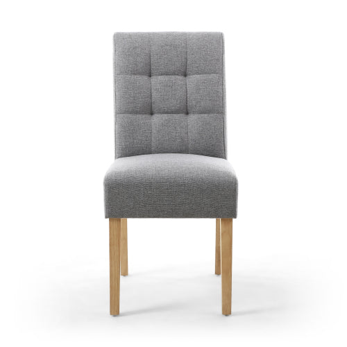 Silver Grey Linen Fabric Dining Chair Light Wood Legs - Home Furniture Interiors