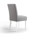 Silver Grey Linen Fabric Waffle Back Dining Chair White Legs - Home Furniture Interiors