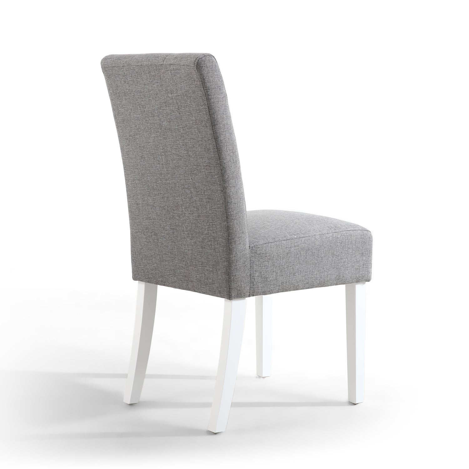 Silver Grey Linen Fabric Waffle Back Dining Chair White Legs - Home Furniture Interiors
