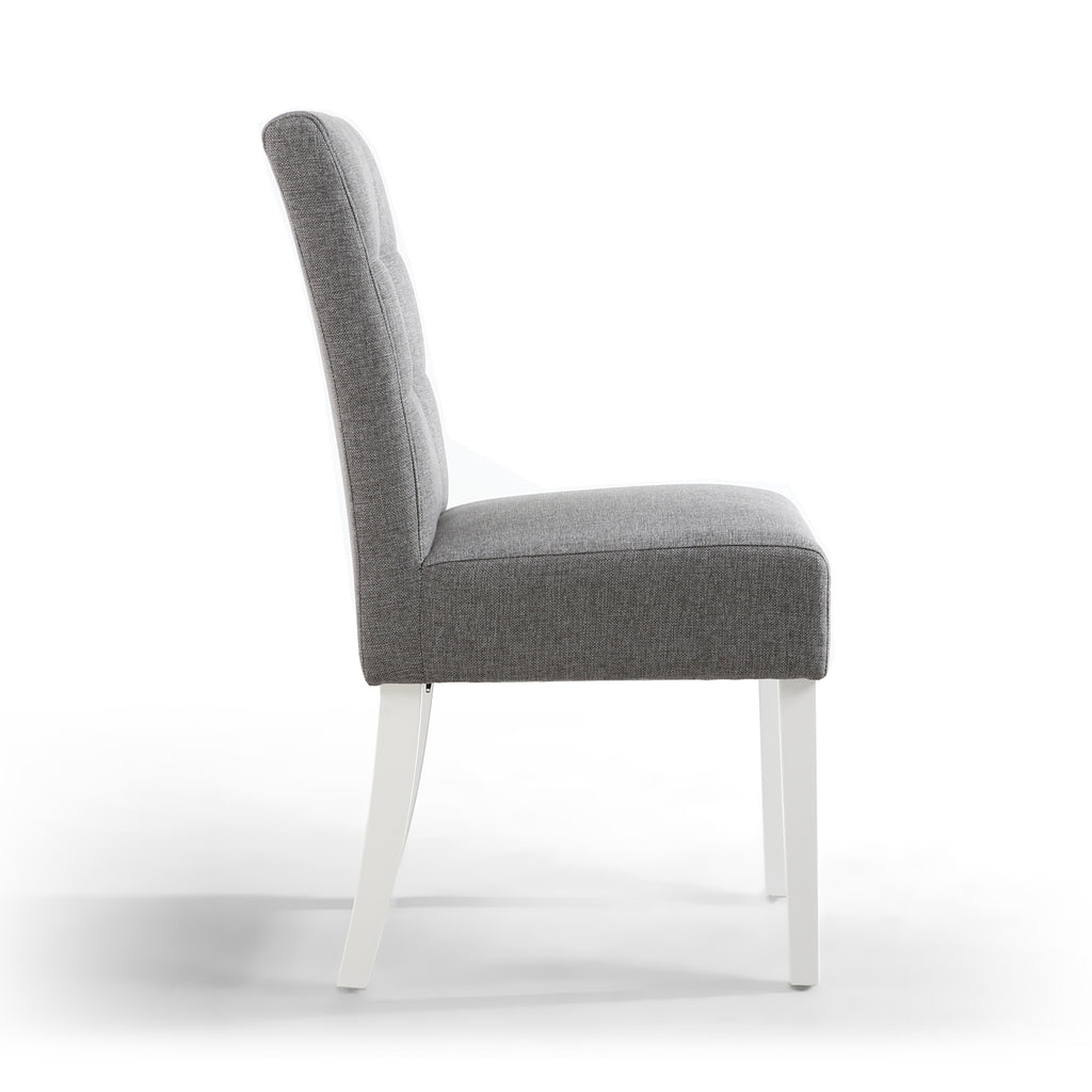 Silver Grey Linen Fabric Waffle Back Dining Chair White Legs - Home Furniture Interiors