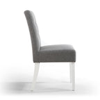 Silver Grey Linen Fabric Waffle Back Dining Chair White Legs - Home Furniture Interiors