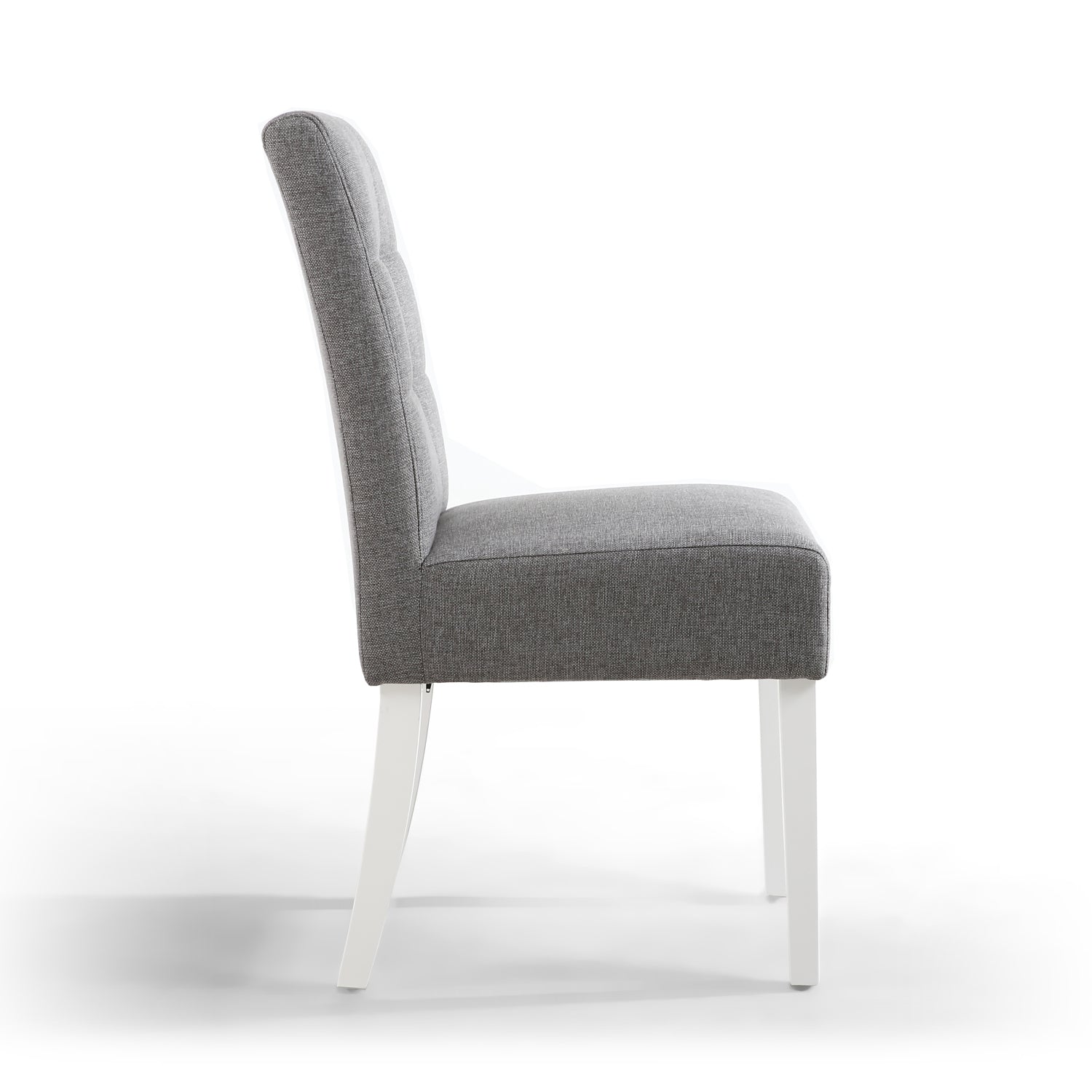 Silver Grey Linen Fabric Waffle Back Dining Chair White Legs - Home Furniture Interiors