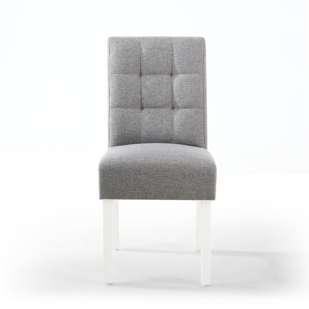 Silver Grey Linen Fabric Waffle Back Dining Chair White Legs - Home Furniture Interiors