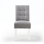Silver Grey Linen Fabric Waffle Back Dining Chair White Legs - Home Furniture Interiors