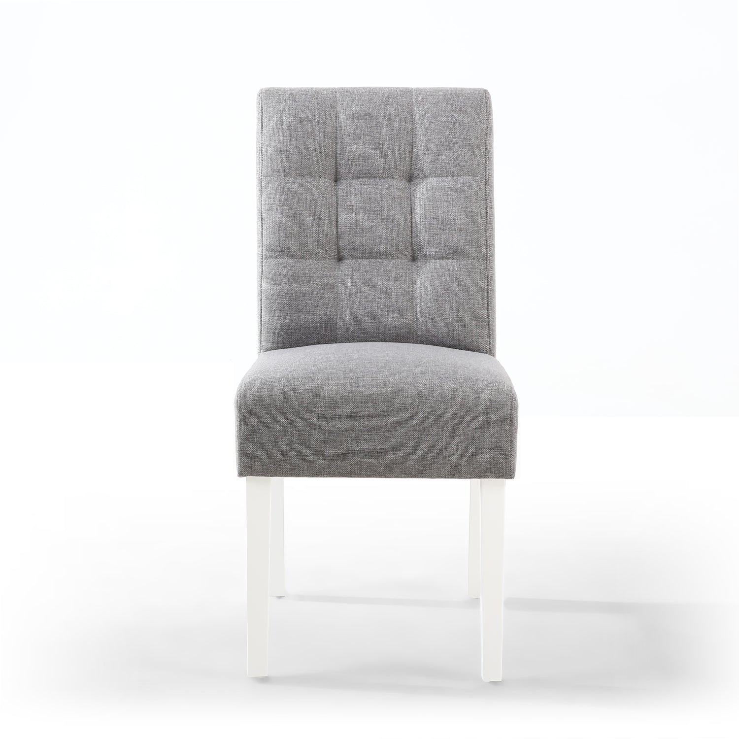 Silver Grey Linen Fabric Waffle Back Dining Chair White Legs - Home Furniture Interiors