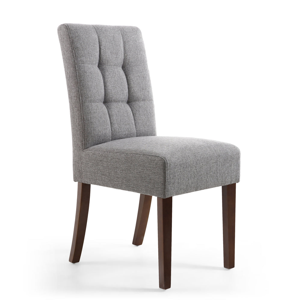 Steel Grey Fabric Dining Chair Waffle Back Dark Wood Legs