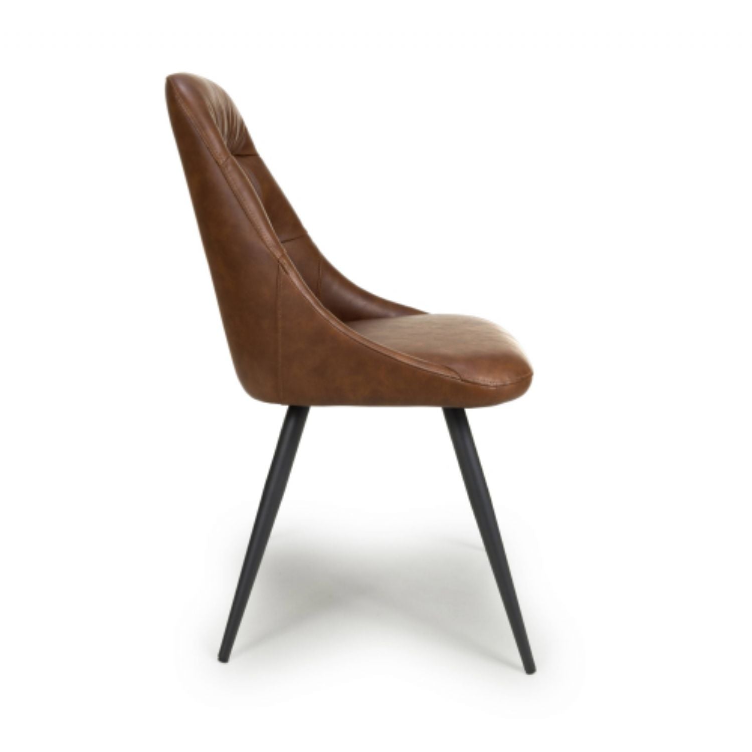 Tan Brown Leather Dining Chair Black Metal Legs - Home Furniture Interiors