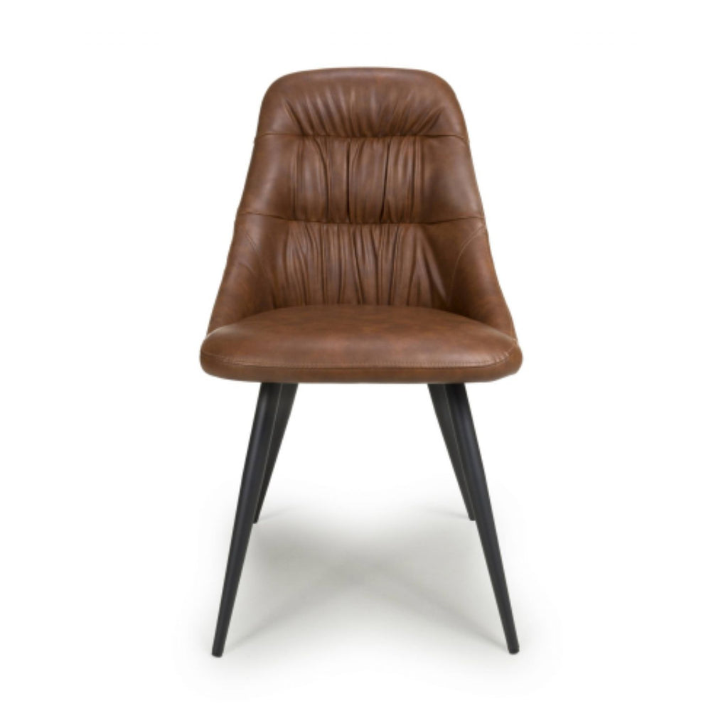 Tan Brown Leather Dining Chair Black Metal Legs - Home Furniture Interiors