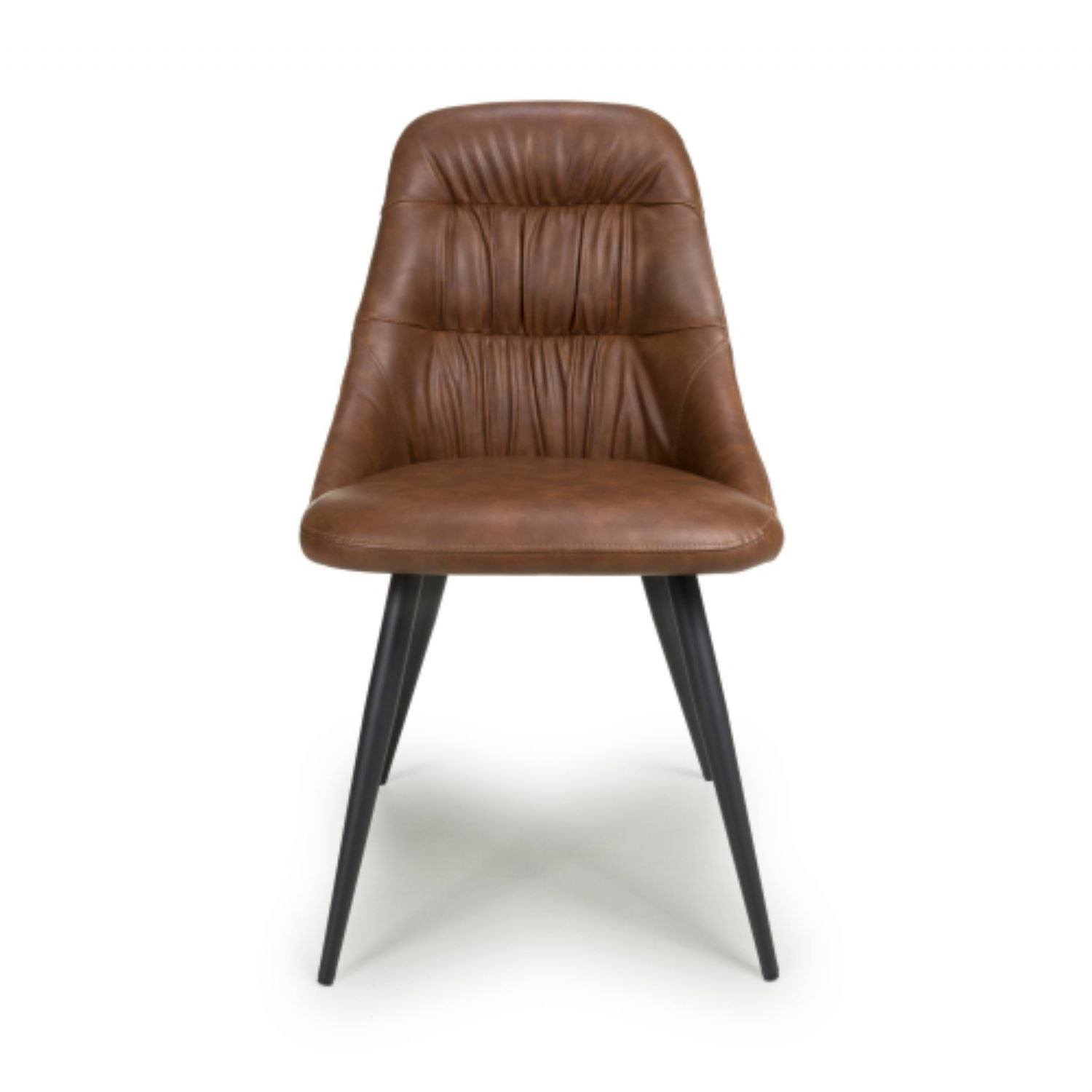 Tan Brown Leather Dining Chair Black Metal Legs - Home Furniture Interiors