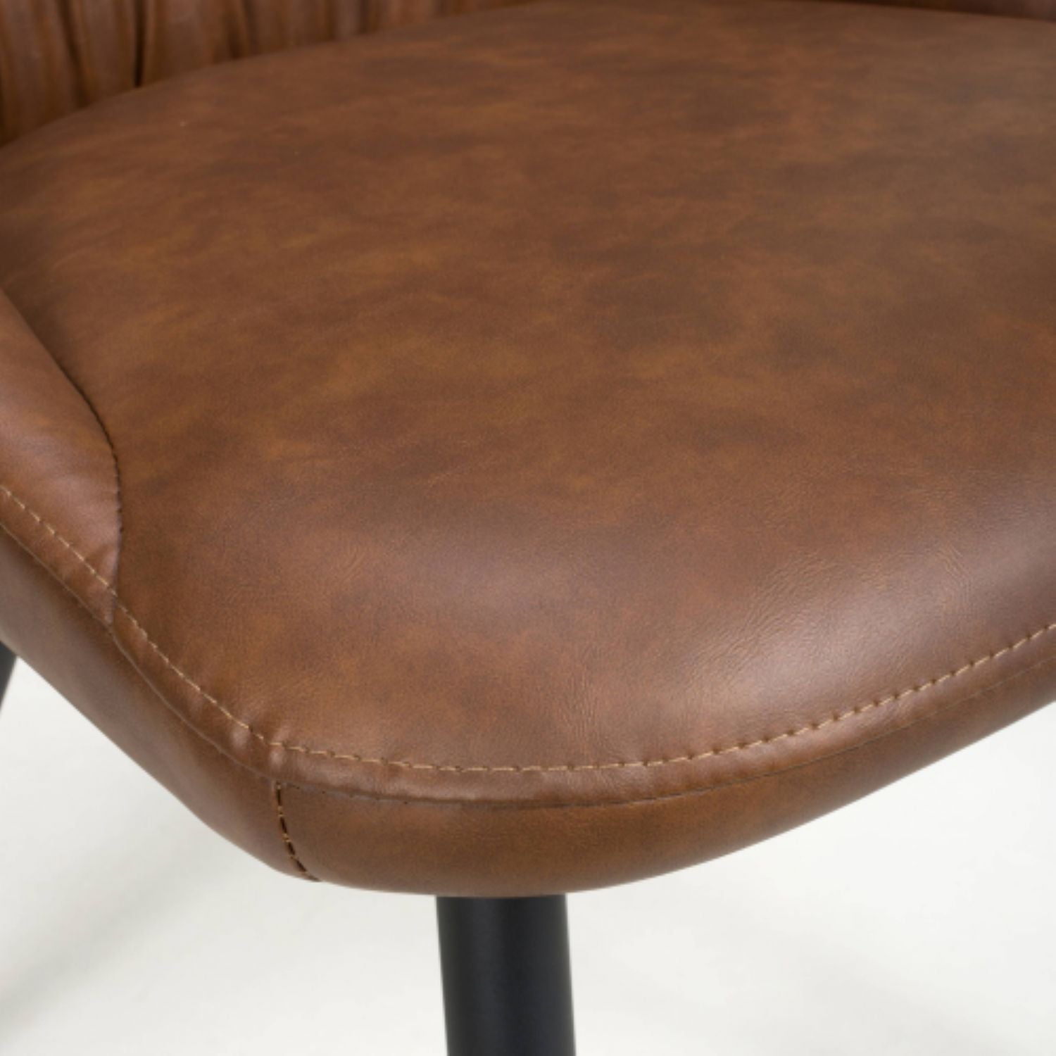 Tan Brown Leather Dining Chair Black Metal Legs - Home Furniture Interiors