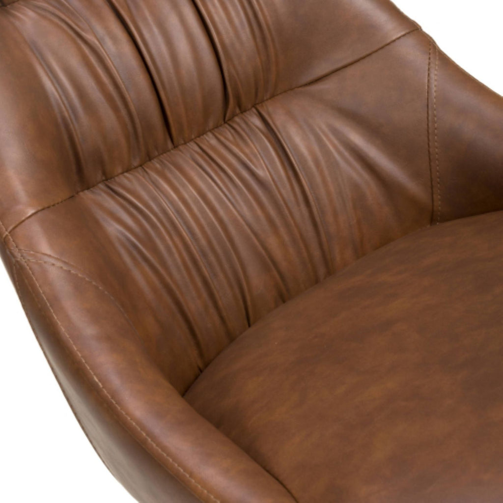 Tan Brown Leather Dining Chair Black Metal Legs - Home Furniture Interiors