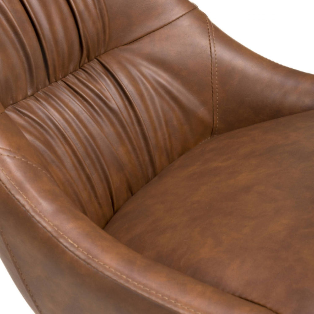 Tan Brown Leather Dining Chair Black Metal Legs - Home Furniture Interiors