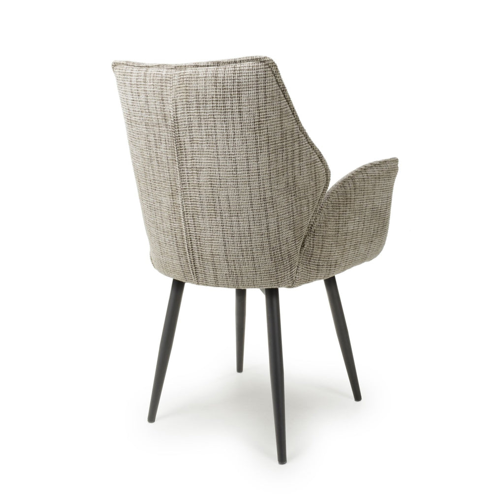 Toffee Cream Tweed Fabric Dining Chair with Black Metal Legs - Home Furniture Interiors