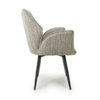 Toffee Cream Tweed Fabric Dining Chair with Black Metal Legs - Home Furniture Interiors